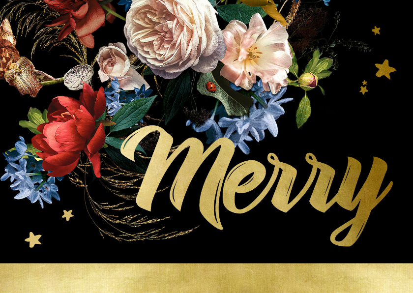 Kerstkaart oude meesters bloemen goud - Kerstkaarten Kerstkaarten - Kerstkaart oude meesters bloemen goud