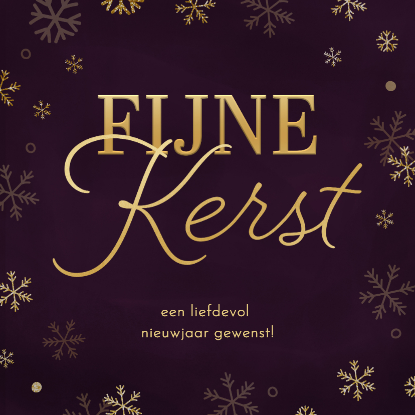 Kerstkaarten - Kerstkaart paars gouden sneeuwvlokjes fijne kerst