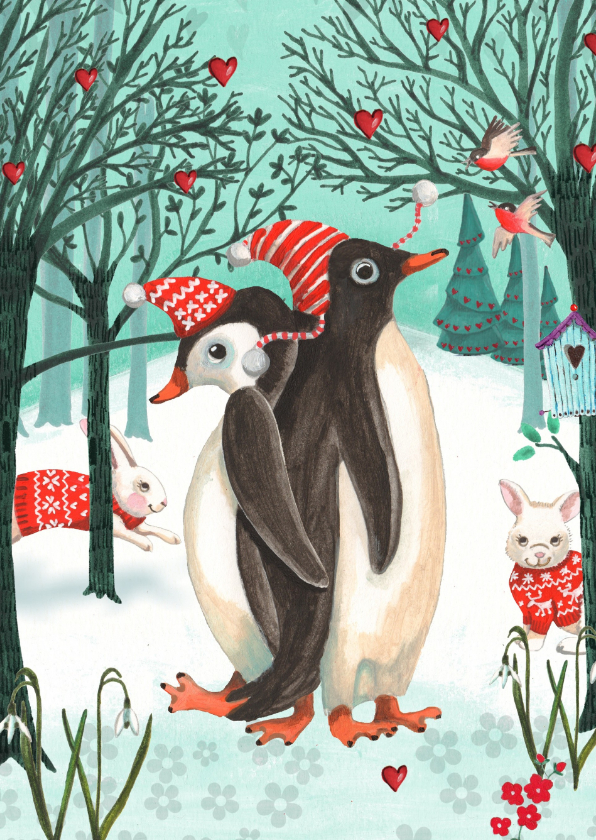 Kerstkaart Penguins in het bos - Kerstkaarten Kerstkaarten - Kerstkaart Penguins in het bos