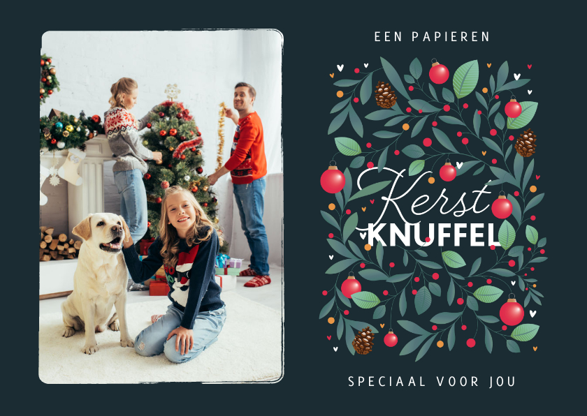 Kerstkaarten - Kerstkaart persoonlijk papieren kerstknuffel kerstballen