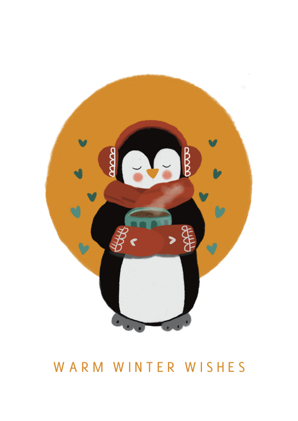 Kerstkaarten - Kerstkaart pinguïn illustratie warm winter wishes
