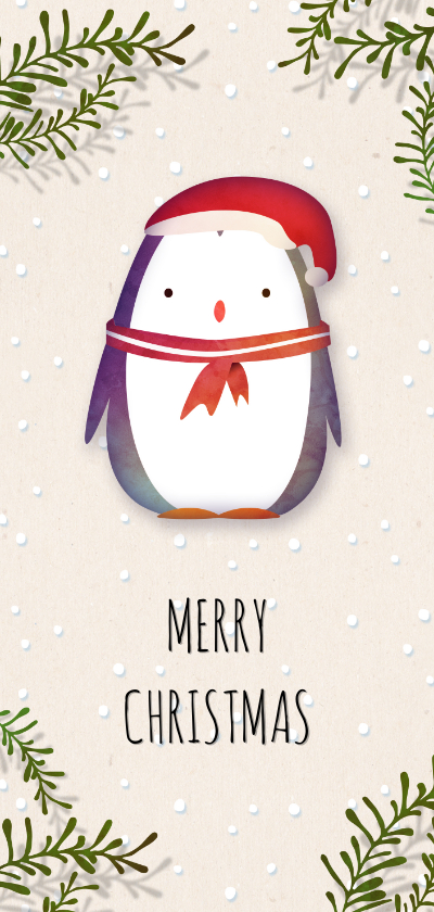 Kerstkaart pinguïn met kerstmuts - Kerstkaarten Kerstkaarten - Kerstkaart pinguïn met kerstmuts