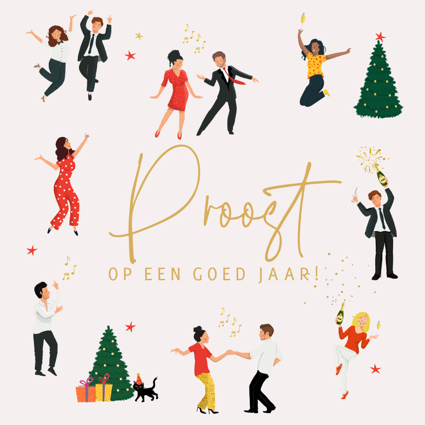 Kerstkaart poppetjes met glitters feestelijk - Kerstkaarten Kerstkaarten - Kerstkaart poppetjes met glitters feestelijk
