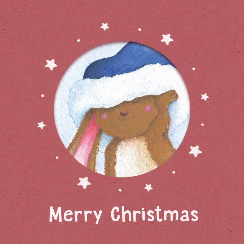 Kerstkaarten - Kerstkaart portretje lief konijn