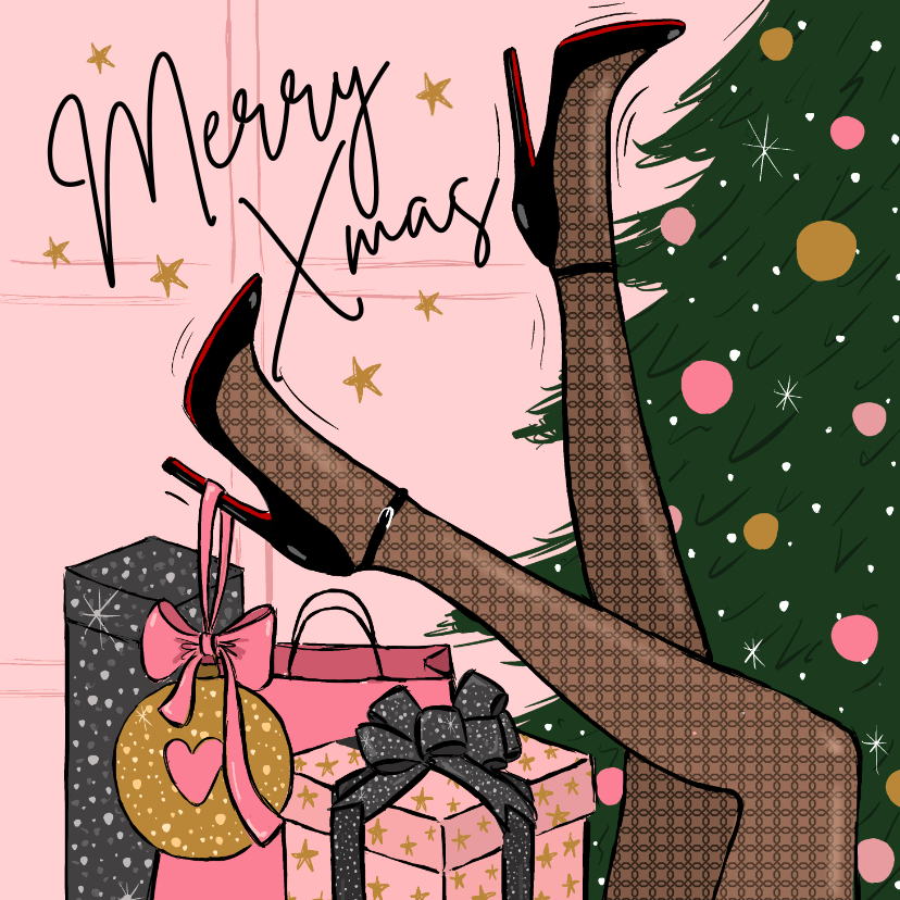 Kerstkaarten - Kerstkaart pumps fashion illustratie 