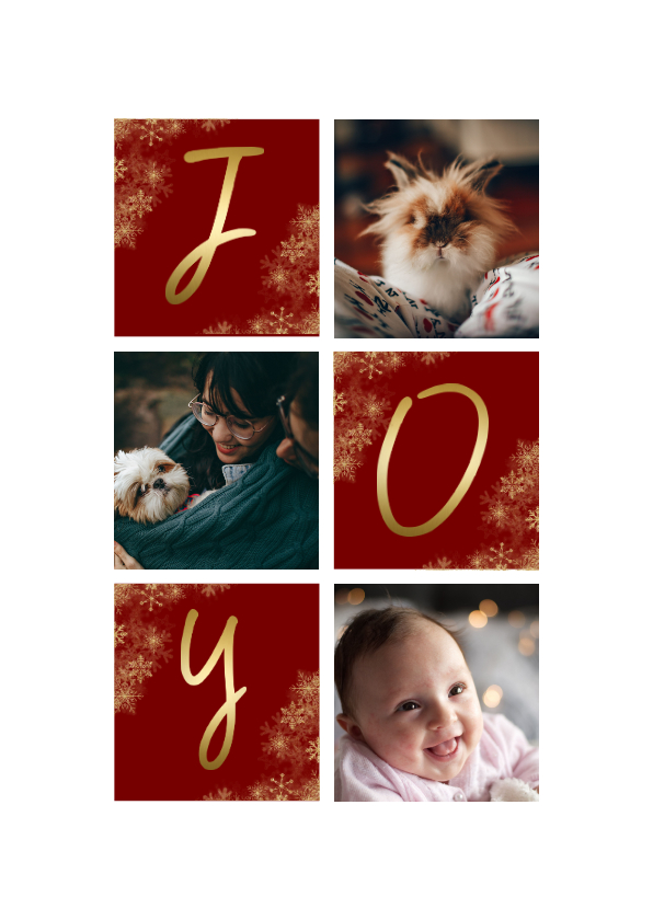 Kerstkaart rechthoekig JOY met vakjes en foto's - Kerstkaarten Kerstkaarten - Kerstkaart rechthoekig JOY met vakjes en foto's