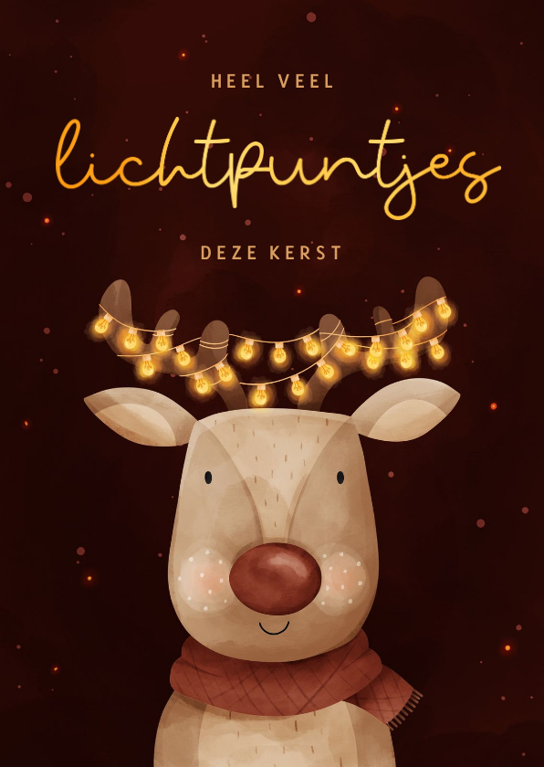 Kerstkaart rendier met kerstlampjes lichtpuntjes voor jou - Kerstkaarten Kerstkaarten - Kerstkaart rendier met kerstlampjes lichtpuntjes voor jou