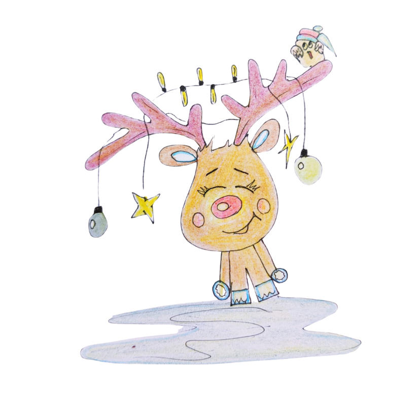 Kerstkaarten - Kerstkaart rendier met kerstversiering
