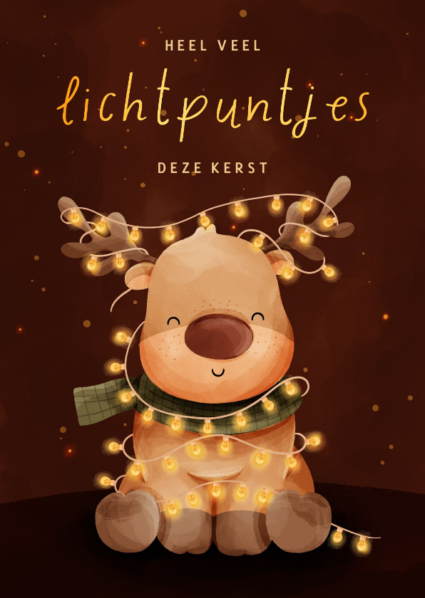 Kerstkaart rendier met lampjes lichtpuntjes voor jou - Kerstkaarten Kerstkaarten - Kerstkaart rendier met lampjes lichtpuntjes voor jou