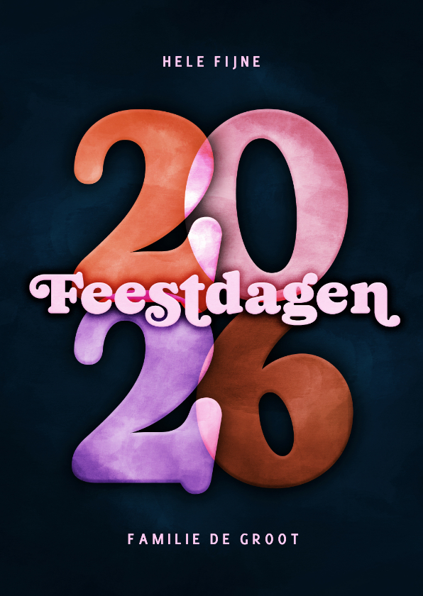 Kerstkaart retro 2026 kleurrijk - Kerstkaarten Kerstkaarten - Kerstkaart retro 2026 kleurrijk