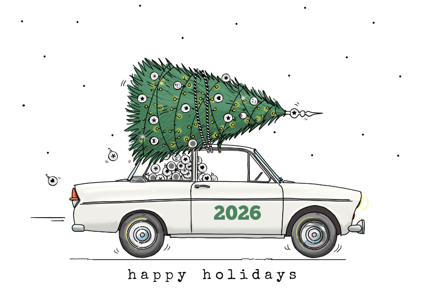 Kerstkaart retro auto wit - Kerstkaarten Kerstkaarten - Kerstkaart retro auto wit