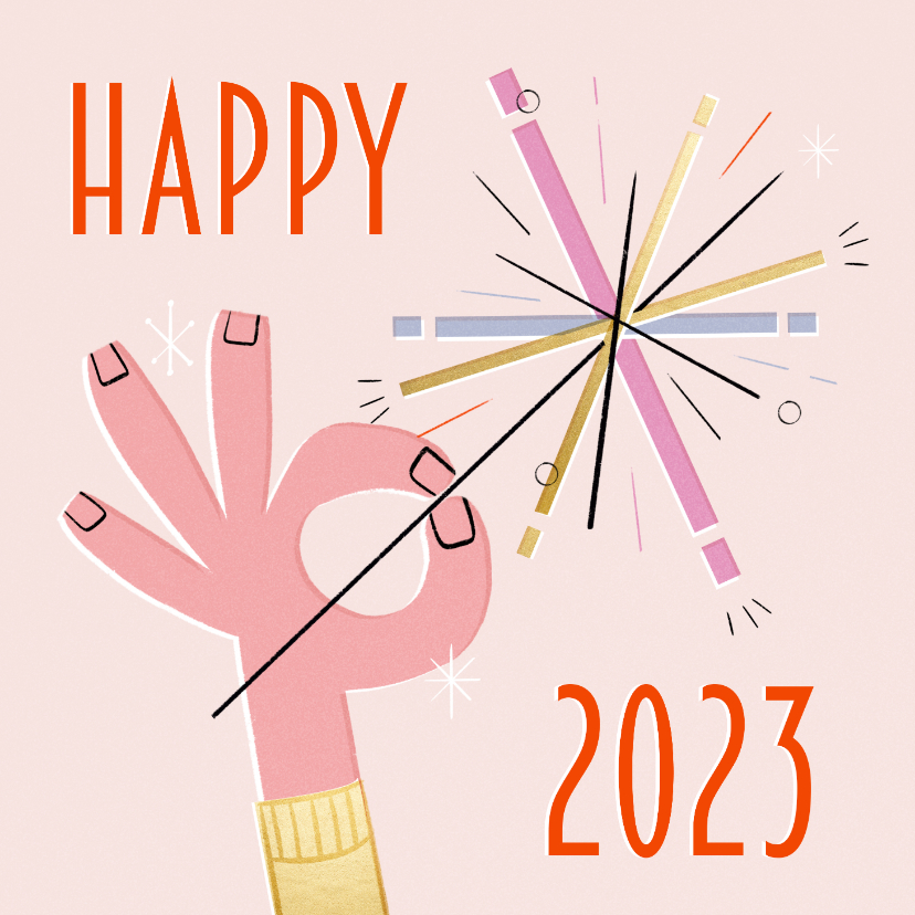 Kerstkaart retro vuurwerk happy 2023 nieuwjaar - Kerstkaarten Kerstkaarten - Kerstkaart retro vuurwerk happy 2023 nieuwjaar