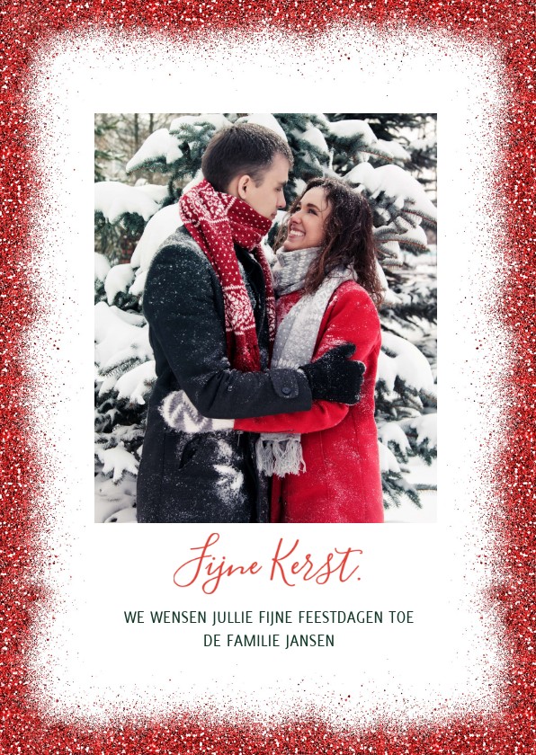 Kerstkaart rode glitter modern - Kerstkaarten Kerstkaarten - Kerstkaart rode glitter modern