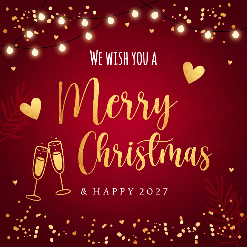 Kerstkaart rood lampjes sparkles goudlook - Kerstkaarten Kerstkaarten - Kerstkaart rood lampjes sparkles goudlook