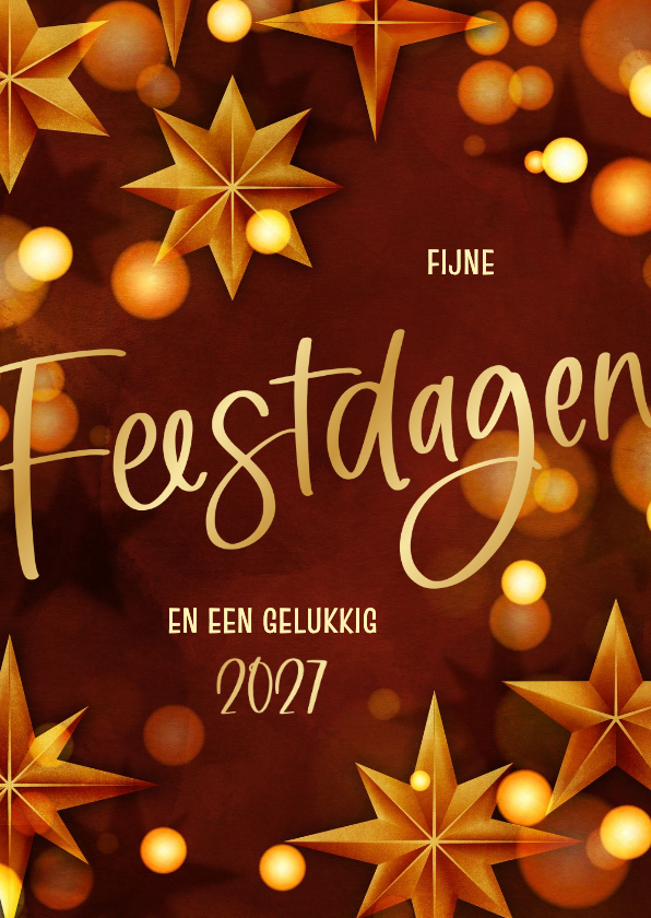 Kerstkaart rood modern sterren goud - Kerstkaarten Kerstkaarten - Kerstkaart rood modern sterren goud