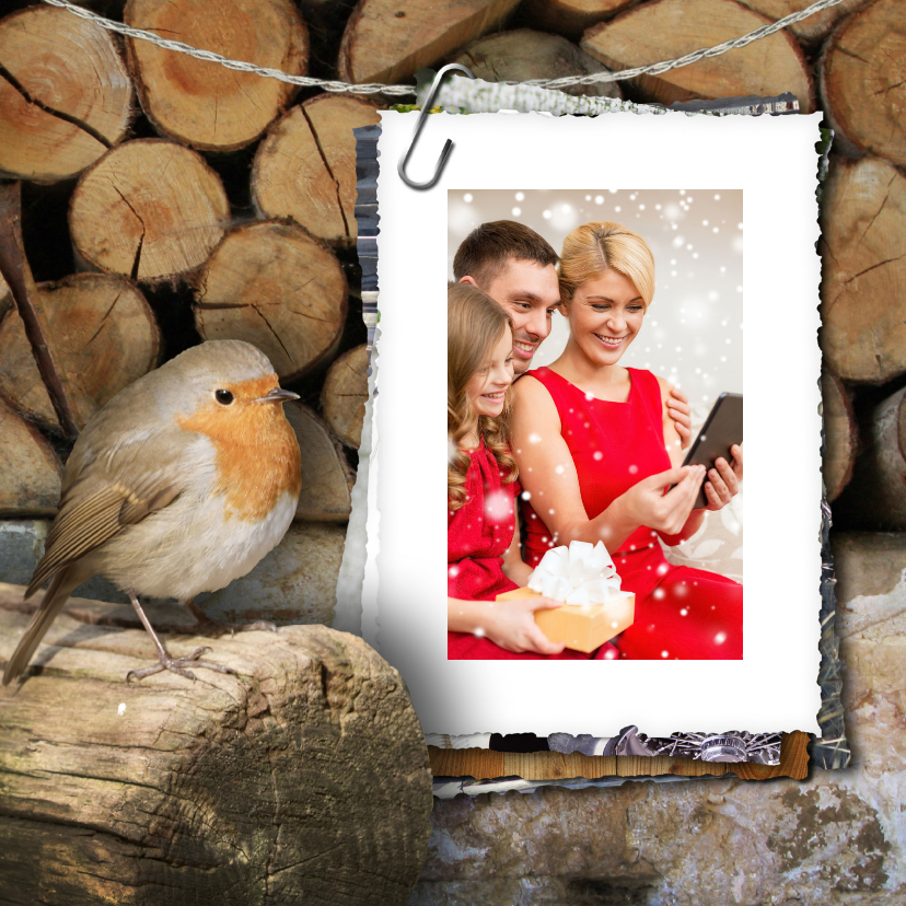 Kerstkaart roodborstje en foto - Kerstkaarten Kerstkaarten - Kerstkaart roodborstje en foto