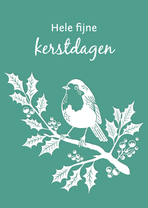 Kerstkaart roodborstje op een tak hulst - Kerstkaarten Kerstkaarten - Kerstkaart roodborstje op een tak hulst