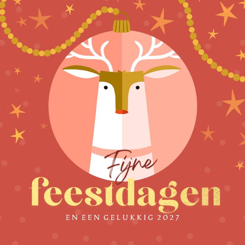 Kerstkaart roze kerstbal met hert - Kerstkaarten Kerstkaarten - Kerstkaart roze kerstbal met hert