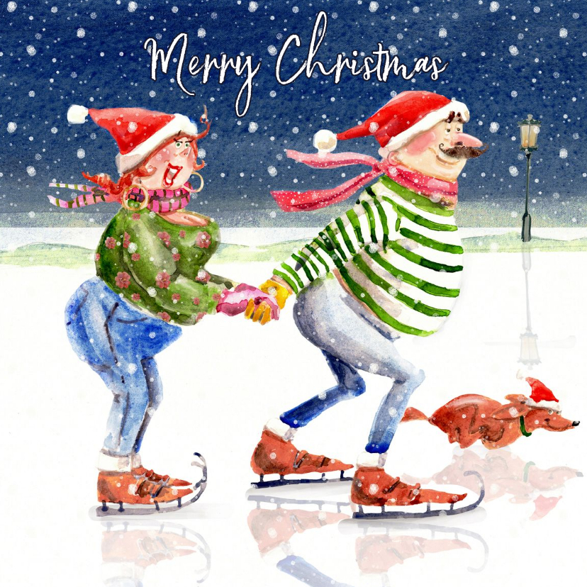 Kerstkaart samen op de schaatsen - Kerstkaarten Kerstkaarten - Kerstkaart samen op de schaatsen