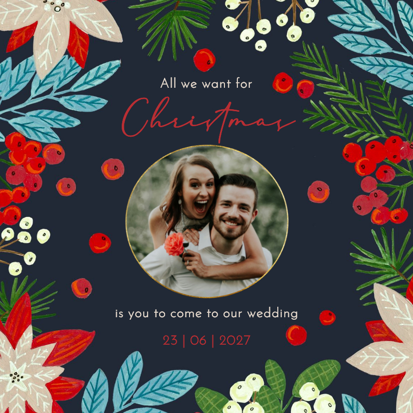 Kerstkaart Save the Date botanisch met foto - Kerstkaarten Kerstkaarten - Kerstkaart Save the Date botanisch met foto
