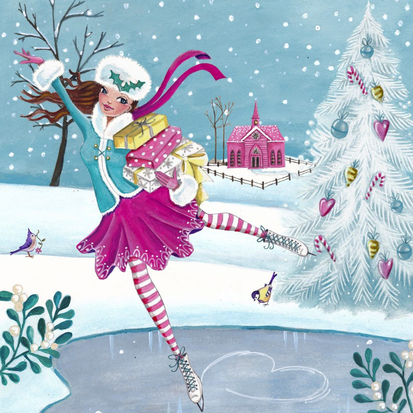 Kerstkaart Schaatsen Illustratie - Kerstkaarten Kerstkaarten - Kerstkaart Schaatsen Illustratie