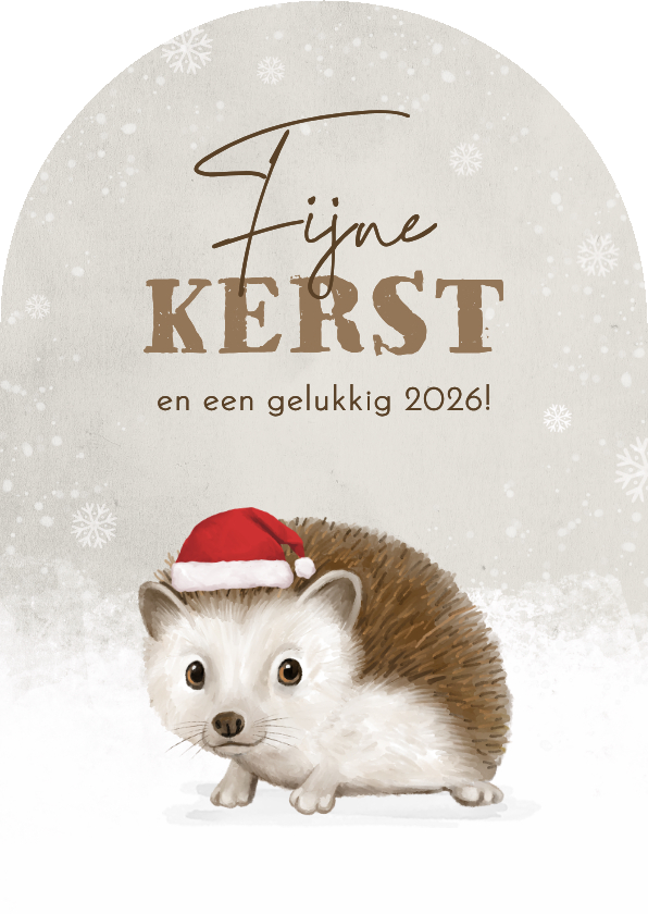 Kerstkaart schattig egeltje in de sneeuw kerstmuts - Kerstkaarten Kerstkaarten - Kerstkaart schattig egeltje in de sneeuw kerstmuts