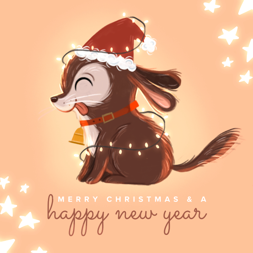 Kerstkaarten - Kerstkaart schattige puppy met kerstmuts