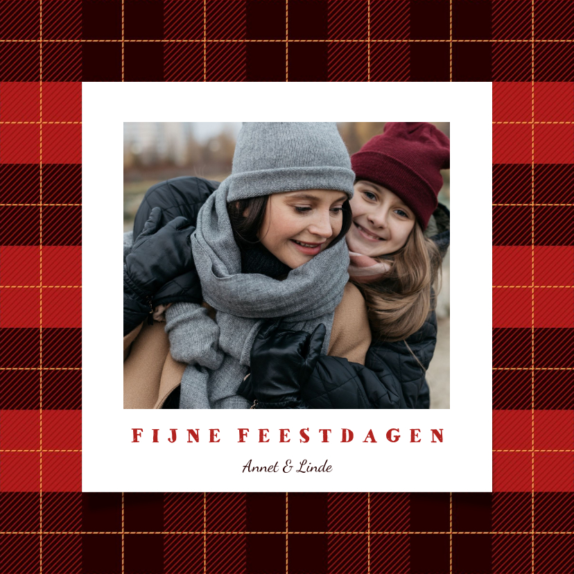 Kerstkaart schots ruitpatroon met foto en tekst - Kerstkaarten Kerstkaarten - Kerstkaart schots ruitpatroon met foto en tekst