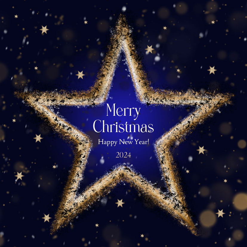 Kerstkaart sfeervolle feestdagen ster goud Kaartje2go