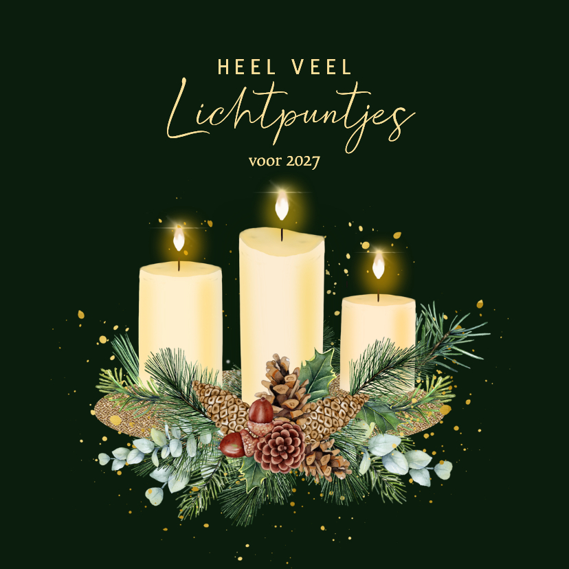 Kerstkaart sfeervolle kaarsen met dennentakken - Kerstkaarten Kerstkaarten - Kerstkaart sfeervolle kaarsen met dennentakken