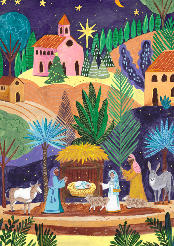 Kerstkaart sfeervolle kerststal met kindje Jezus - Kerstkaarten Kerstkaarten - Kerstkaart sfeervolle kerststal met kindje Jezus