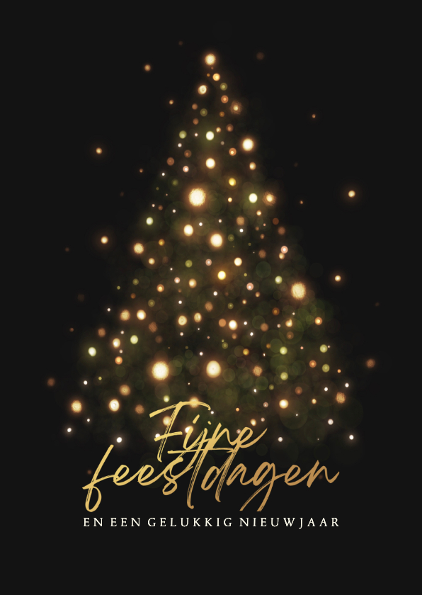 Kerstkaart silhouet kerstboom met gouden lampjes - Kerstkaarten Kerstkaarten - Kerstkaart silhouet kerstboom met gouden lampjes