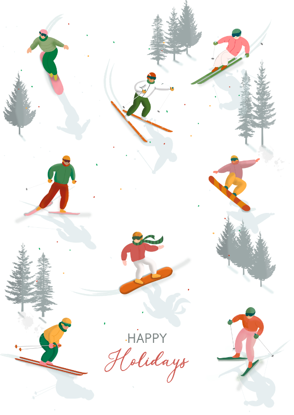 Kerstkaarten - Kerstkaart skien en snowboarden
