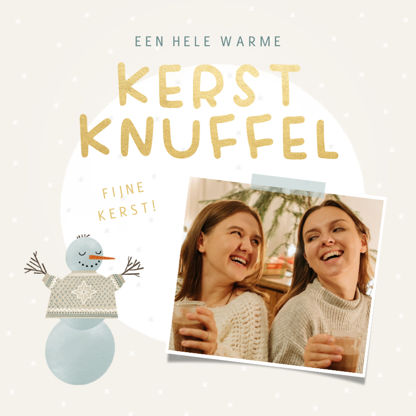 Kerstkaarten - Kerstkaart sneeuwpop warme kerstknuffel met foto