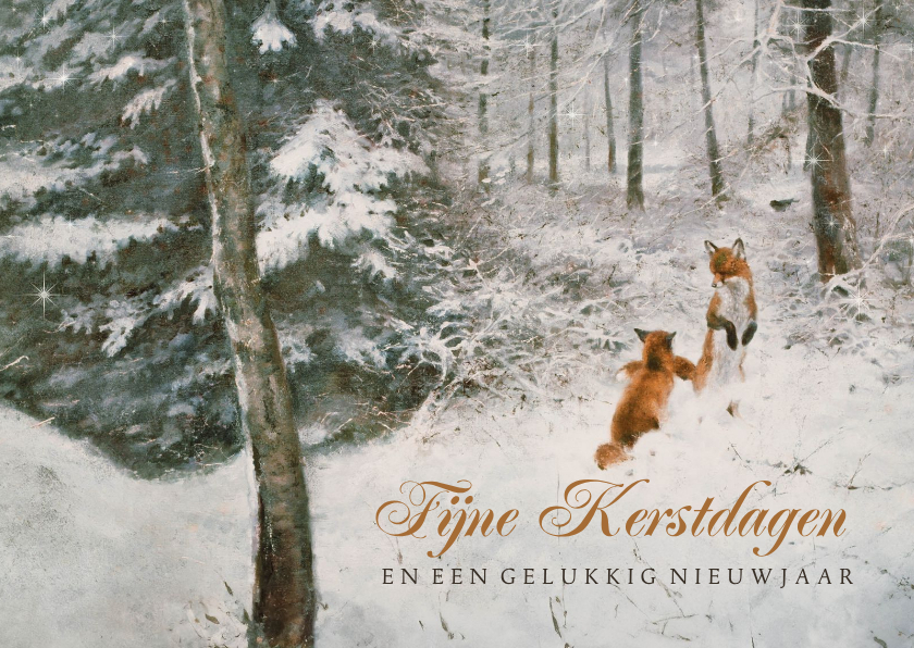 Kerstkaart spelende vossen in het bos - Kerstkaarten Kerstkaarten - Kerstkaart spelende vossen in het bos