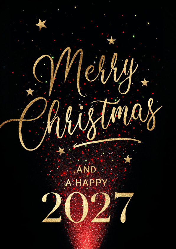 Kerstkaarten - Kerstkaart sprankelend rood vuurwerk 2027