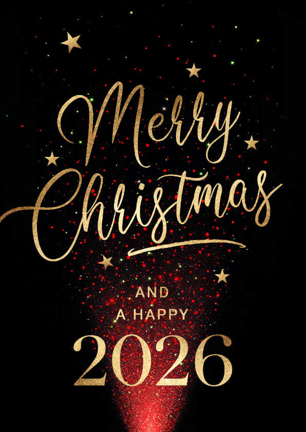 Kerstkaart sprankelend rood vuurwerk - Kerstkaarten Kerstkaarten - Kerstkaart sprankelend rood vuurwerk