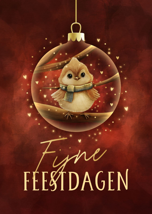 Kerstkaart sprankelend vogeltje in kerstbal fijne feestdagen - Kerstkaarten Kerstkaarten - Kerstkaart sprankelend vogeltje in kerstbal fijne feestdagen