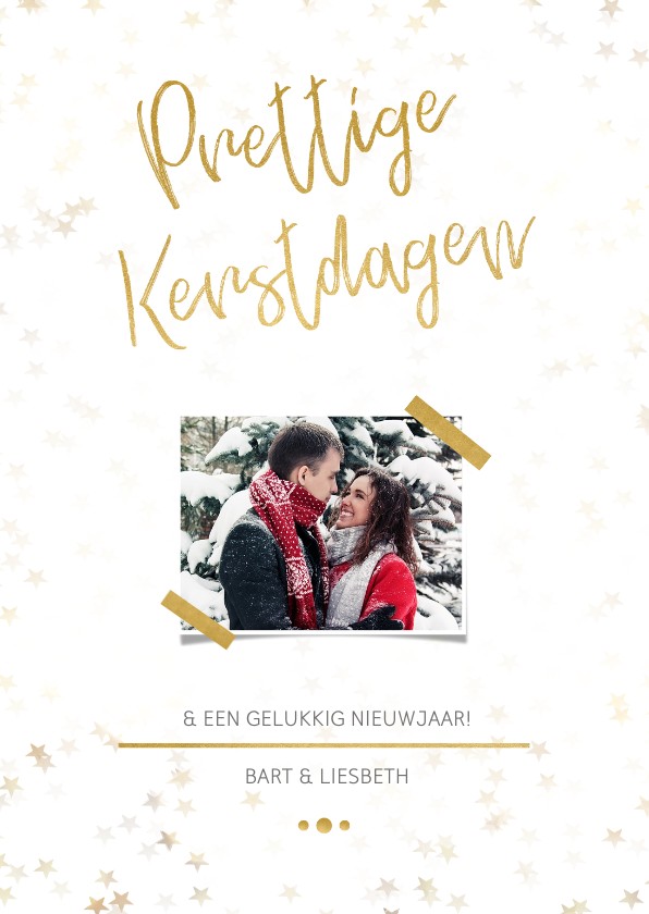Kerstkaart staand wit met foto en goud - Een gouden kerst - Kerstkaarten Kerstkaarten - Kerstkaart staand wit met foto en goud - Een gouden kerst