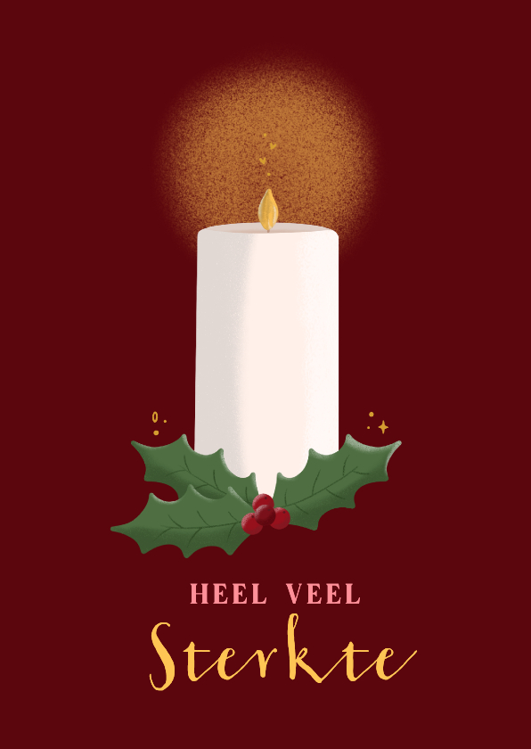 Kerstkaart sterkte met kaars en hulst - Kerstkaarten Kerstkaarten - Kerstkaart sterkte met kaars en hulst