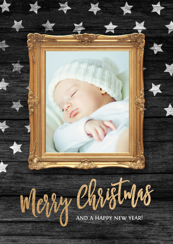 Kerstkaart sterren lijst foto baby - Kerstkaarten Kerstkaarten - Kerstkaart sterren lijst foto baby