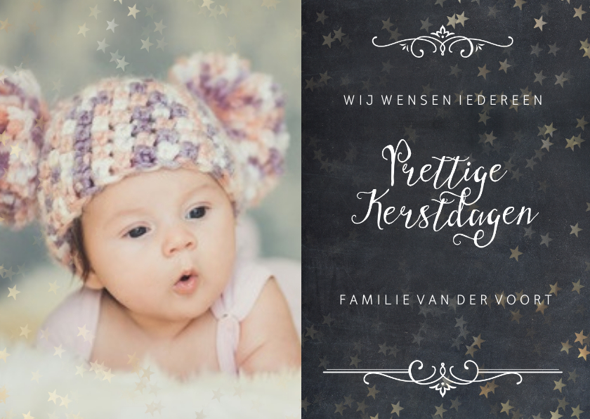 Kerstkaart sterretjesregen met krijtbord - Kerstkaarten Kerstkaarten - Kerstkaart sterretjesregen met krijtbord