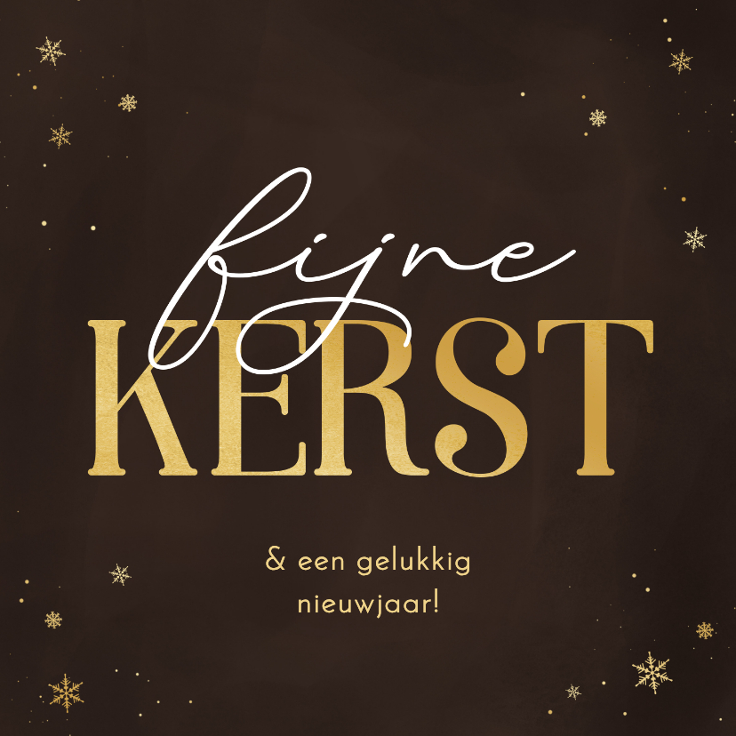 Kerstkaart stijlvol bruin met sneeuwvlokjes goud - Kerstkaarten Kerstkaarten - Kerstkaart stijlvol bruin met sneeuwvlokjes goud