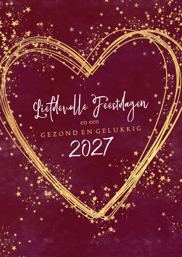 Kerstkaart stijlvol en chique hartje en sterretjes - Kerstkaarten Kerstkaarten - Kerstkaart stijlvol en chique hartje en sterretjes