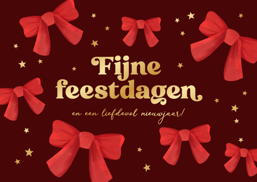Kerstkaarten - Kerstkaart stijlvol fijne feestdagen sterren strikjes goud