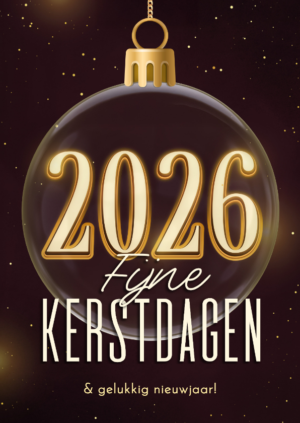 Kerstkaarten - Kerstkaart stijlvol kerstbal 2026 paars fijne kerst