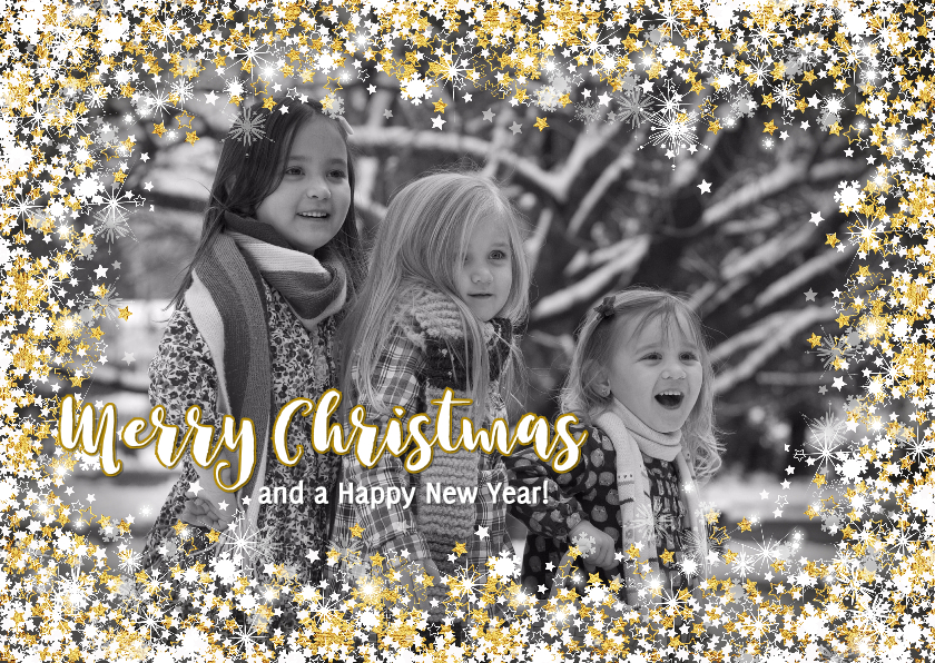 Kerstkaart stijlvol met foto, sterren en twinkelingen - Kerstkaarten Kerstkaarten - Kerstkaart stijlvol met foto, sterren en twinkelingen