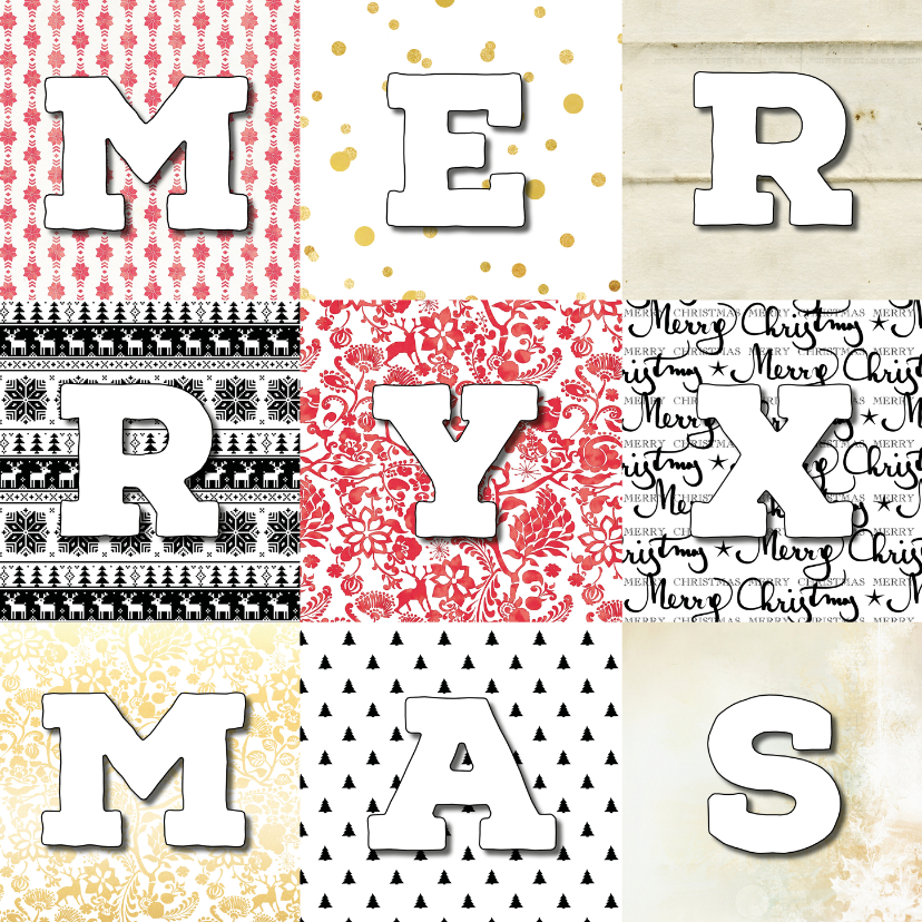Kerstkaart stijlvol patchwork 2020 - Kerstkaarten Kerstkaarten - Kerstkaart stijlvol patchwork 2020