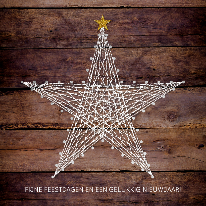 Kerstkaart stoer robuust hout met ster van spijkers en draad - Kerstkaarten Kerstkaarten - Kerstkaart stoer robuust hout met ster van spijkers en draad