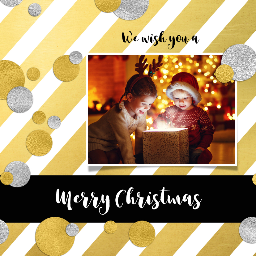 Kerstkaart strepen goud met confetti - Kerstkaarten Kerstkaarten - Kerstkaart strepen goud met confetti